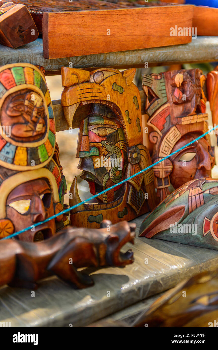 Masks, Authentic handcraft souvenirs of maya civilisation Stock Photo ...