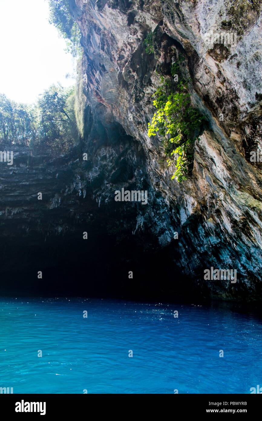 A photo of a cave filled with water in Kefalonia, Greece Stock Photo ...