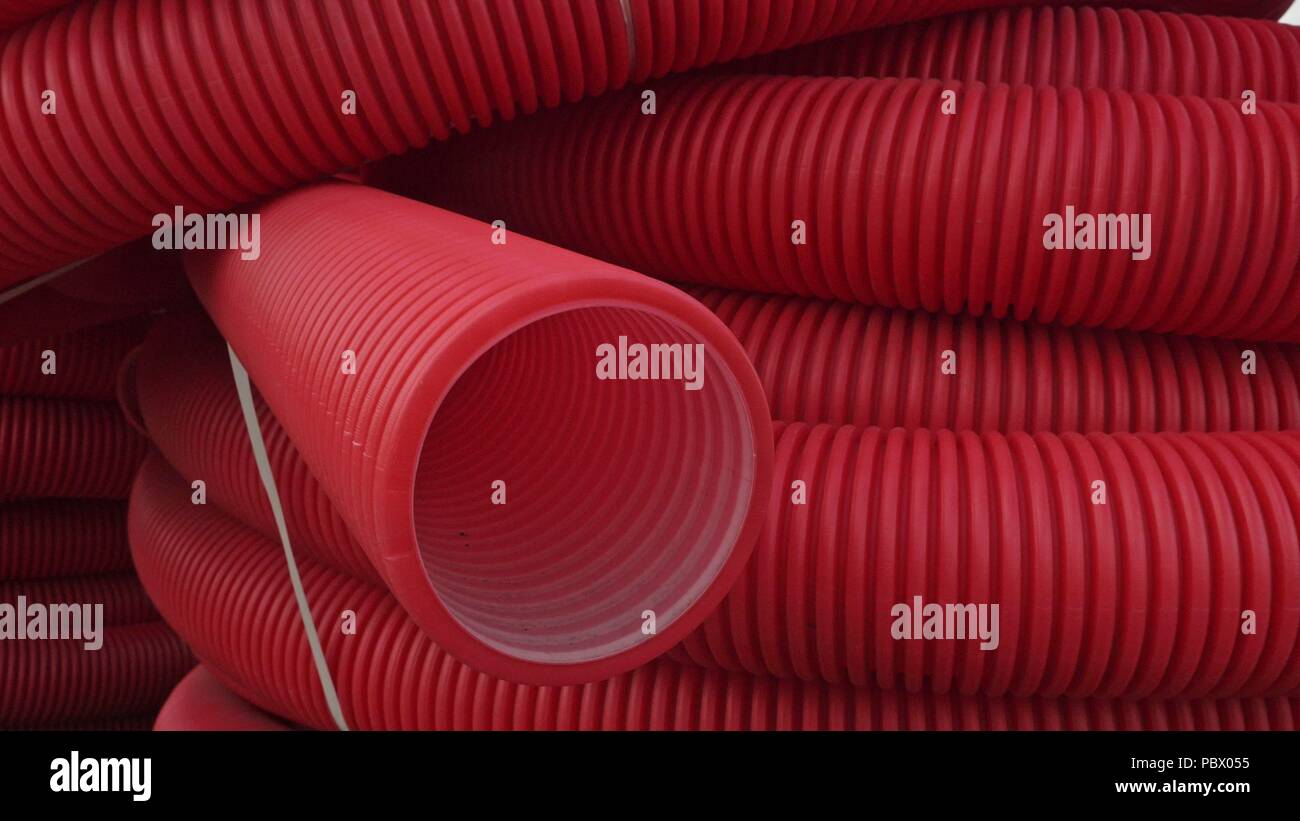 Warehouse of finished plastic pipes industrial outdoors storage site