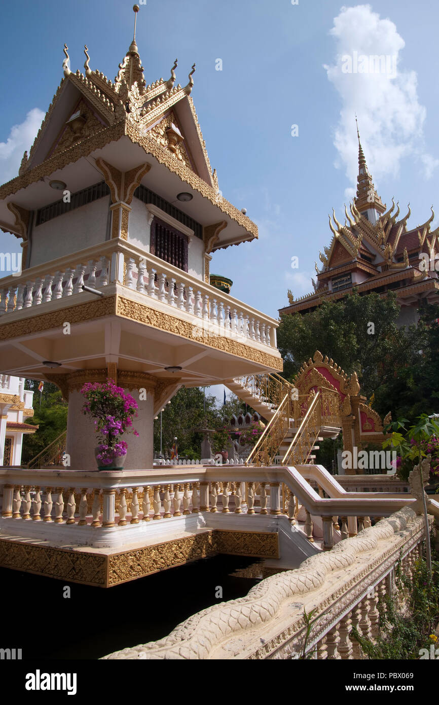 Battambang Cambodia, ornamental stupa in garden of unidentified wat Stock Photo