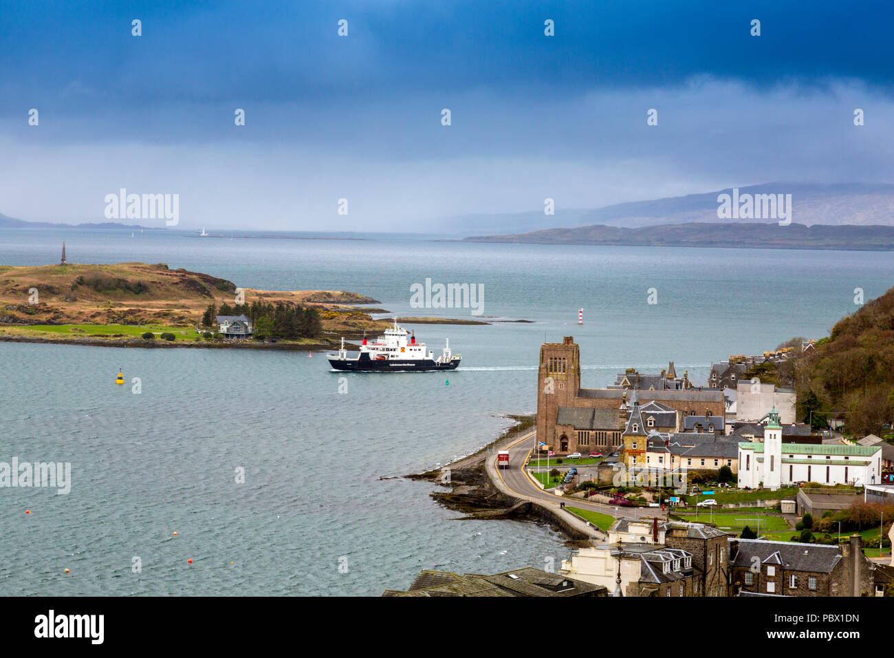 The CalMac ferry 'Coruisk' arriving back in the harbour at Oban from Mull, Argyll and Bute, Scotland, UK Stock Photo