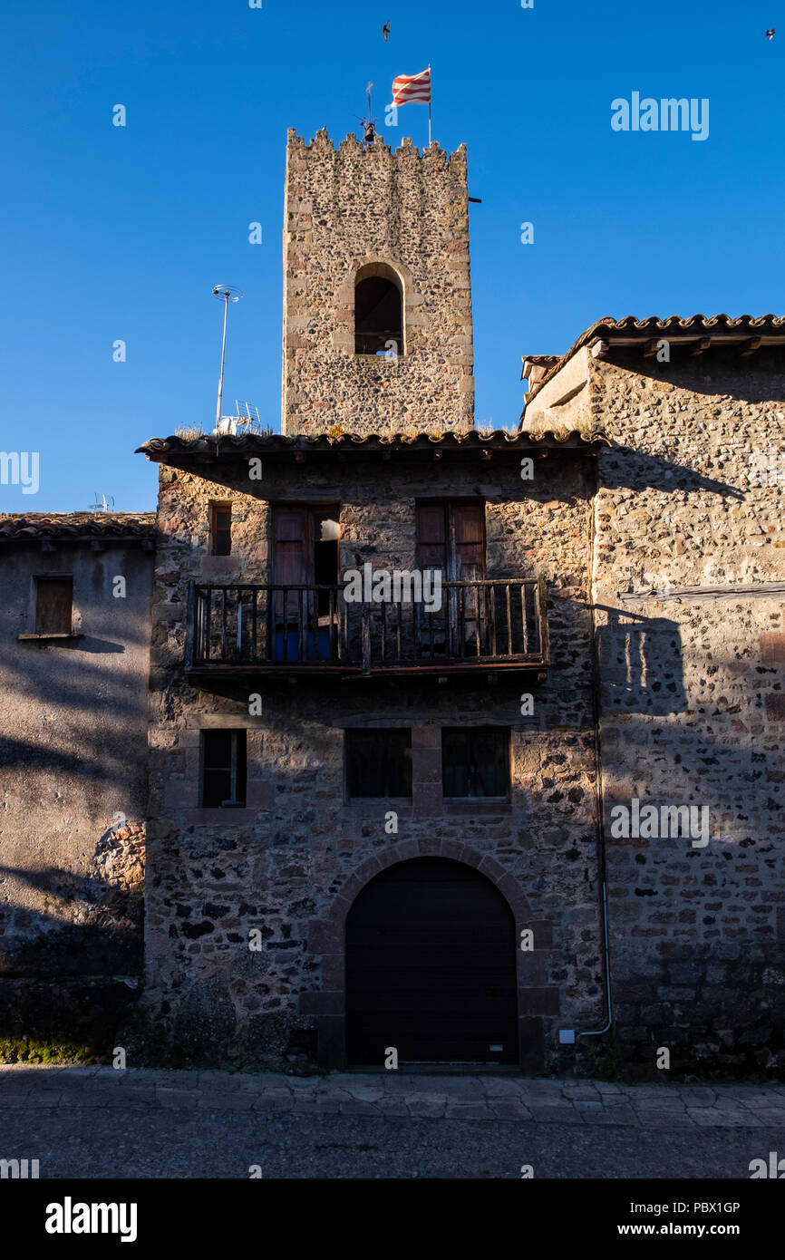 Architectural details of the old buildings in the medieval center of the village of Santa Pau, Catalunya, Spain Stock Photo