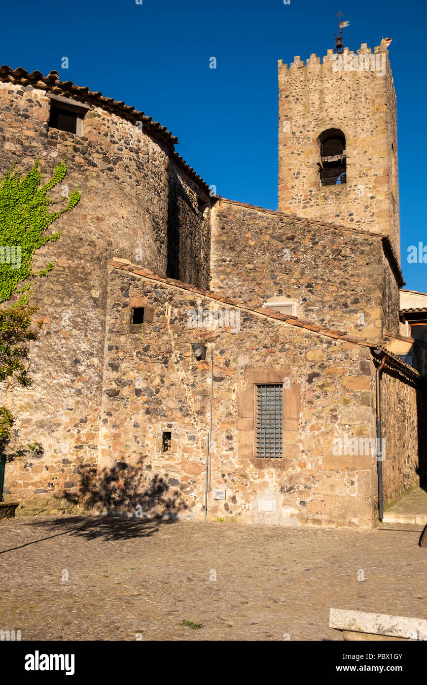 Architectural details of the old buildings in the medieval center of the village of Santa Pau, Catalunya, Spain Stock Photo