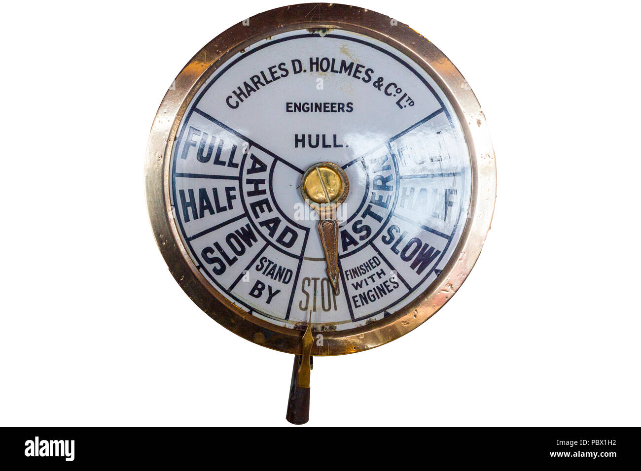 Ship's telegraph from RMS 'Lochinvar', a former island ferry, displayed in Duart Castle on the Isle of Mull, Argyll and Bute, Scotland, UK Stock Photo