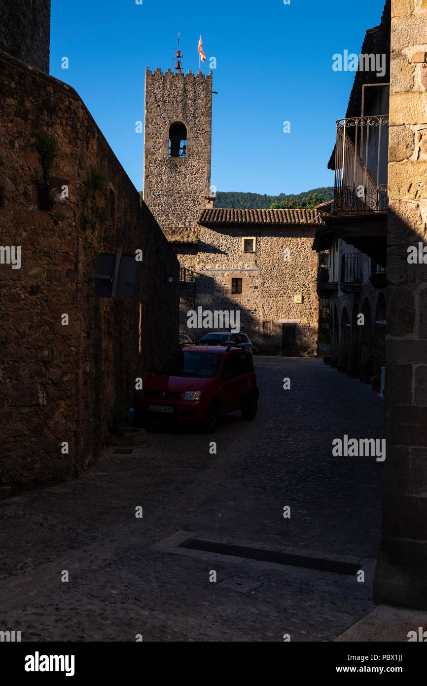 Architectural details of the old buildings in the medieval center of the village of Santa Pau, Catalunya, Spain Stock Photo