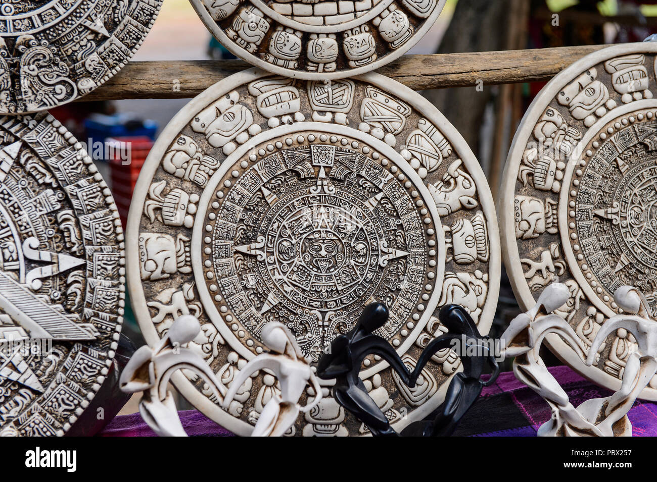 Maya calendar, Authentic handcraft souvenirs of maya civilisation Stock