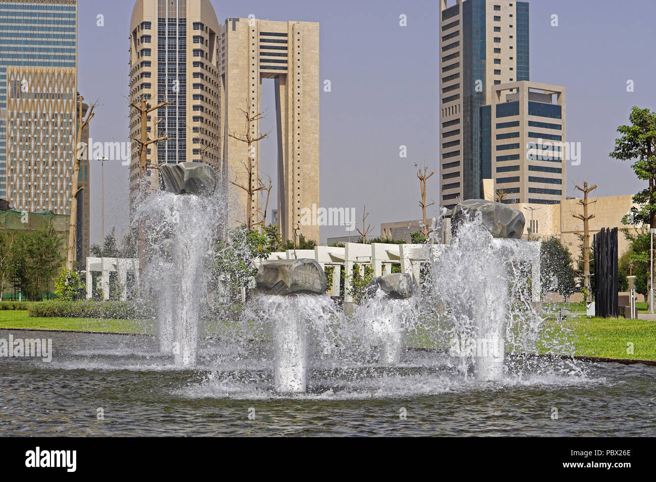 Decorative water fountain and skyscrapers in Kuwait Stock Photo Alamy