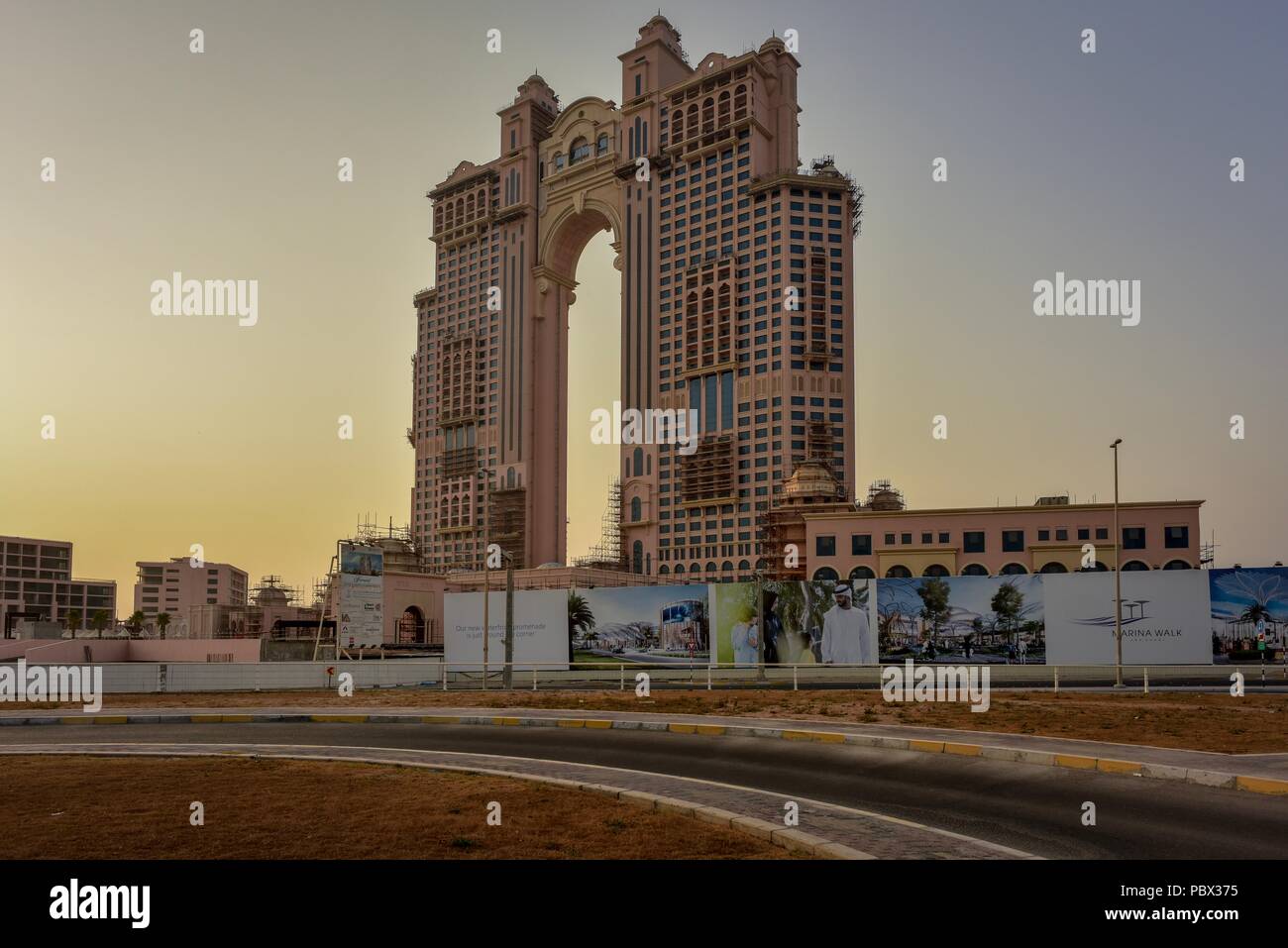 Fairmont Marina Residences, a 39storey Arabian themed skyscraper, Abu Dhabi, UAE Stock Photo