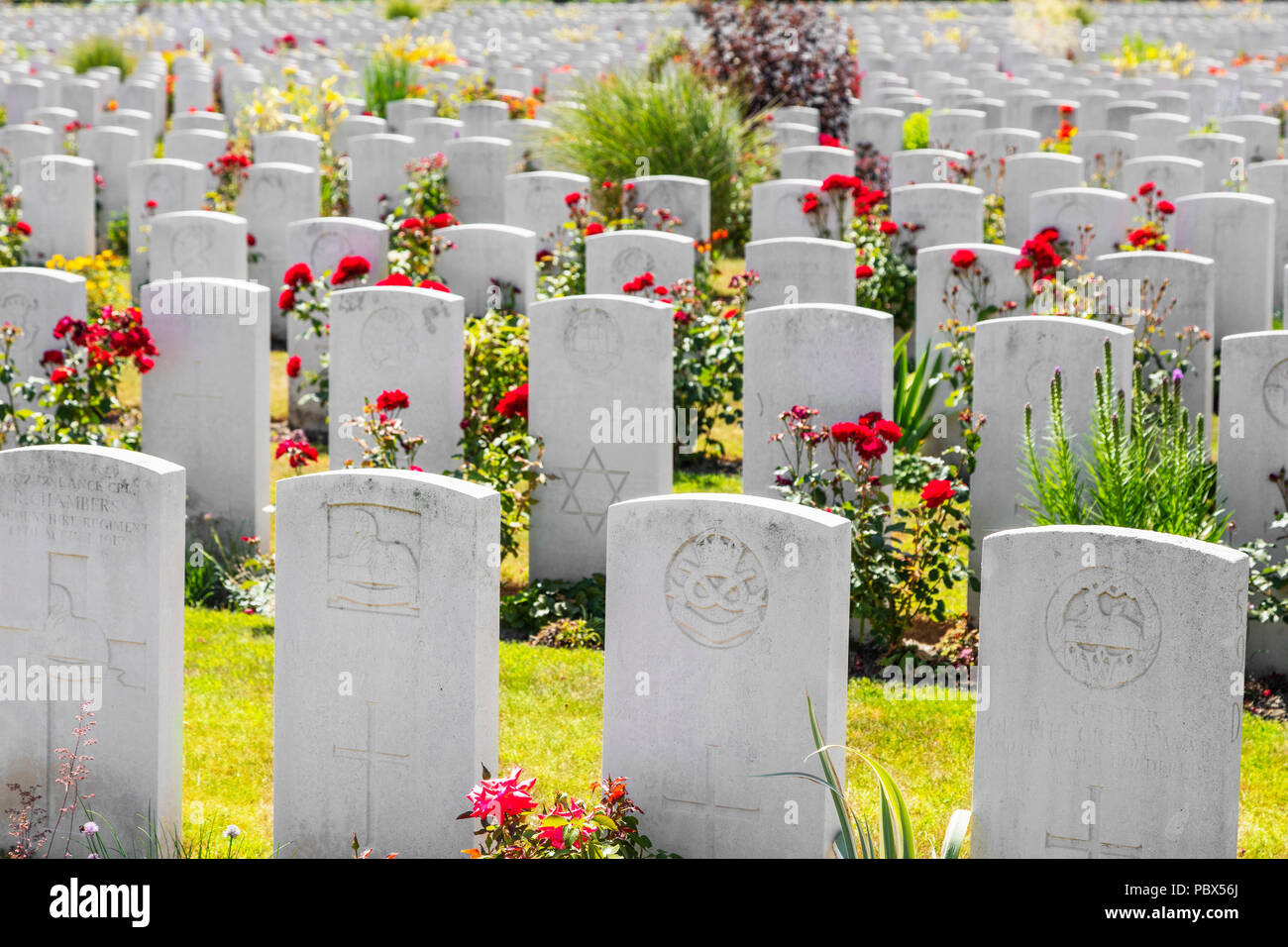 Commonwealth War graves Commission cemetery at Poelcapelle near Passchendaele, Belgium with 7500 graves including British, Canadian, Australian, New Z Stock Photo