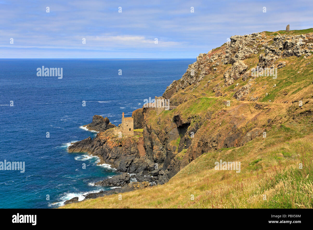 Remains of the Crowns Engine Houses, Botallack Mine near St Just, UNESCO World Heritage Site, Cornwall, England, UK. Stock Photo