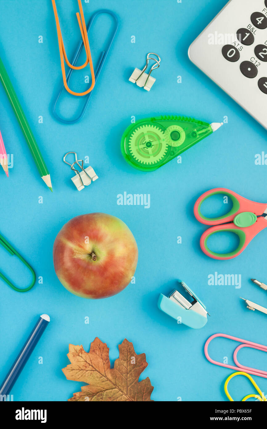 Creative flat lay top view back to school concept with alarm clock ...
