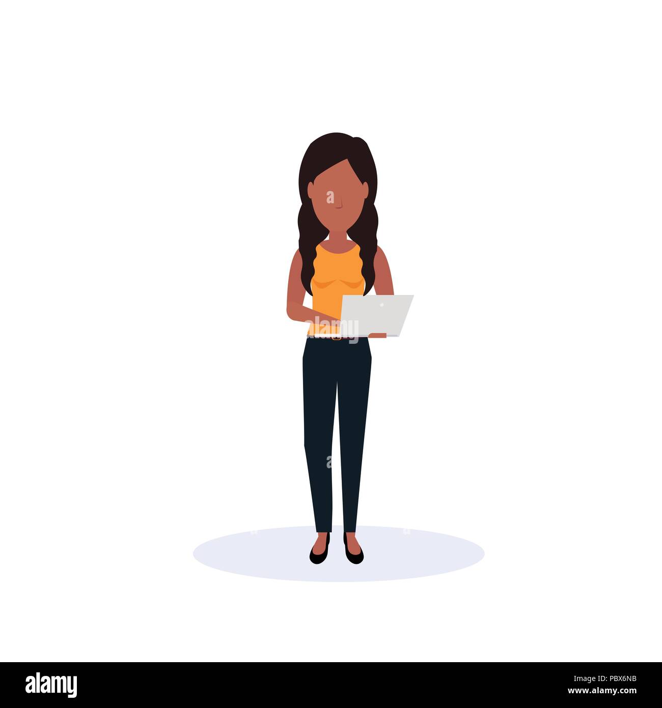 African American Woman Using Laptop Standing Pose Isolated