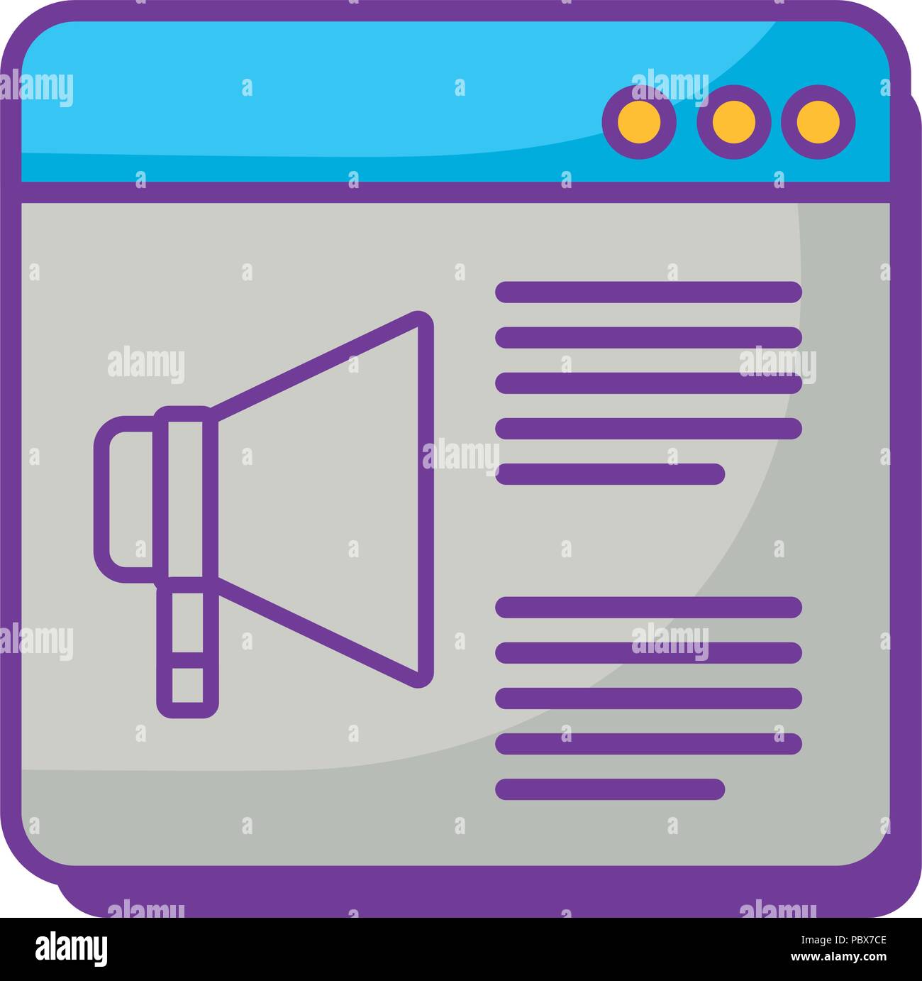 web page interface with megaphone icon over white background, vector ...
