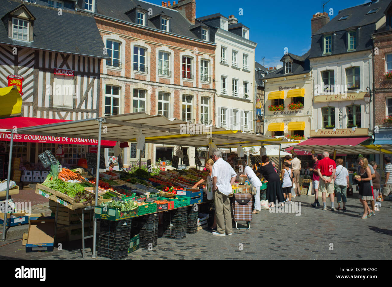 St. Catherine's Place on Market day in Honfleur, Normandy, France Stock ...