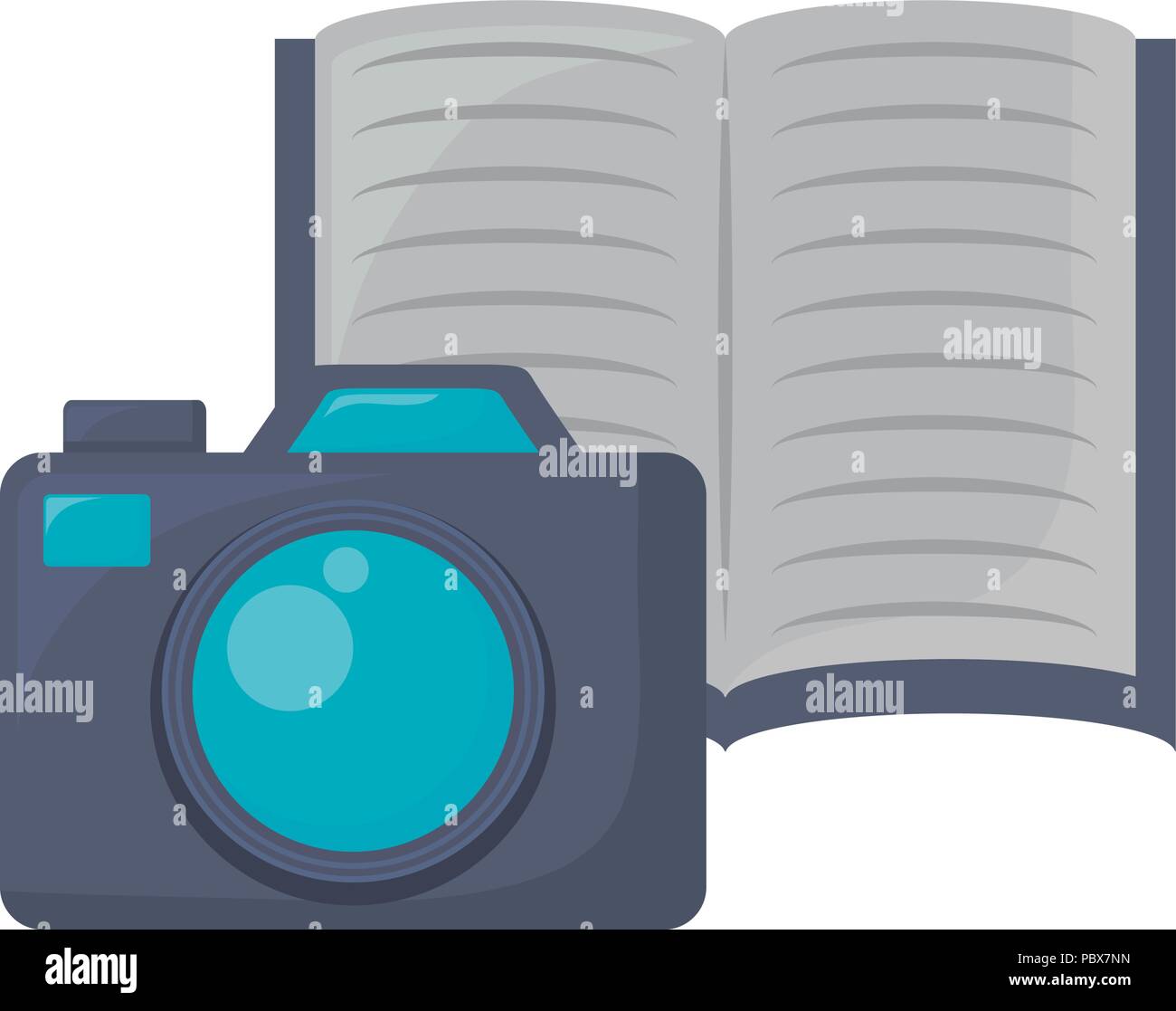 photographic camera and book icon over white background, vector ...