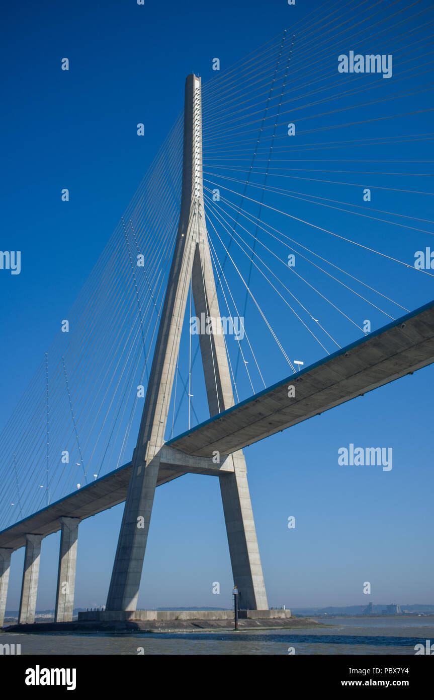 The Pont de Normandie cable stayed bridge over the River Seine at Honfleur, Normandy, France Stock Photo