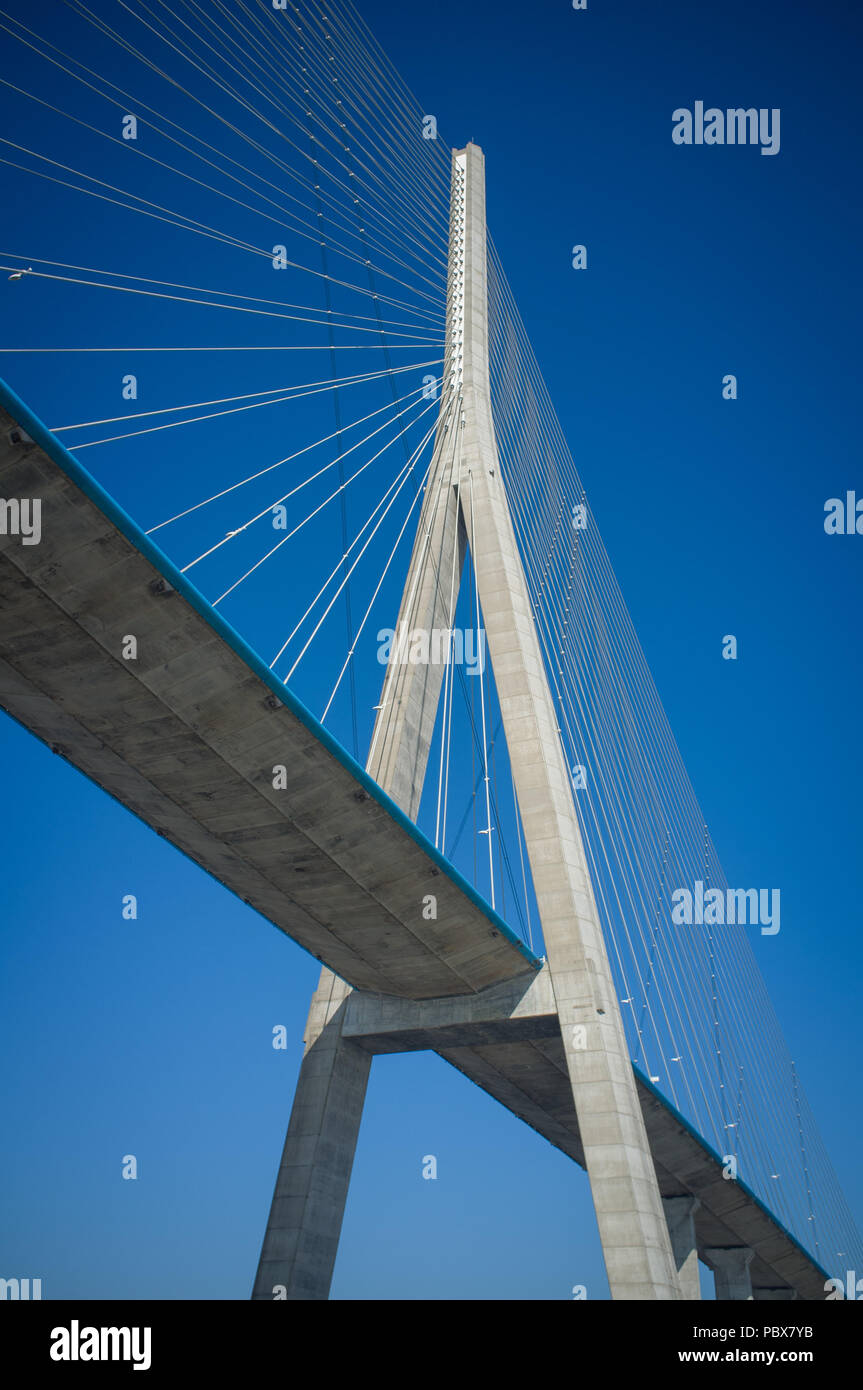 The Pont de Normandie cable stayed bridge over the River Seine at Honfleur, Normandy, France Stock Photo