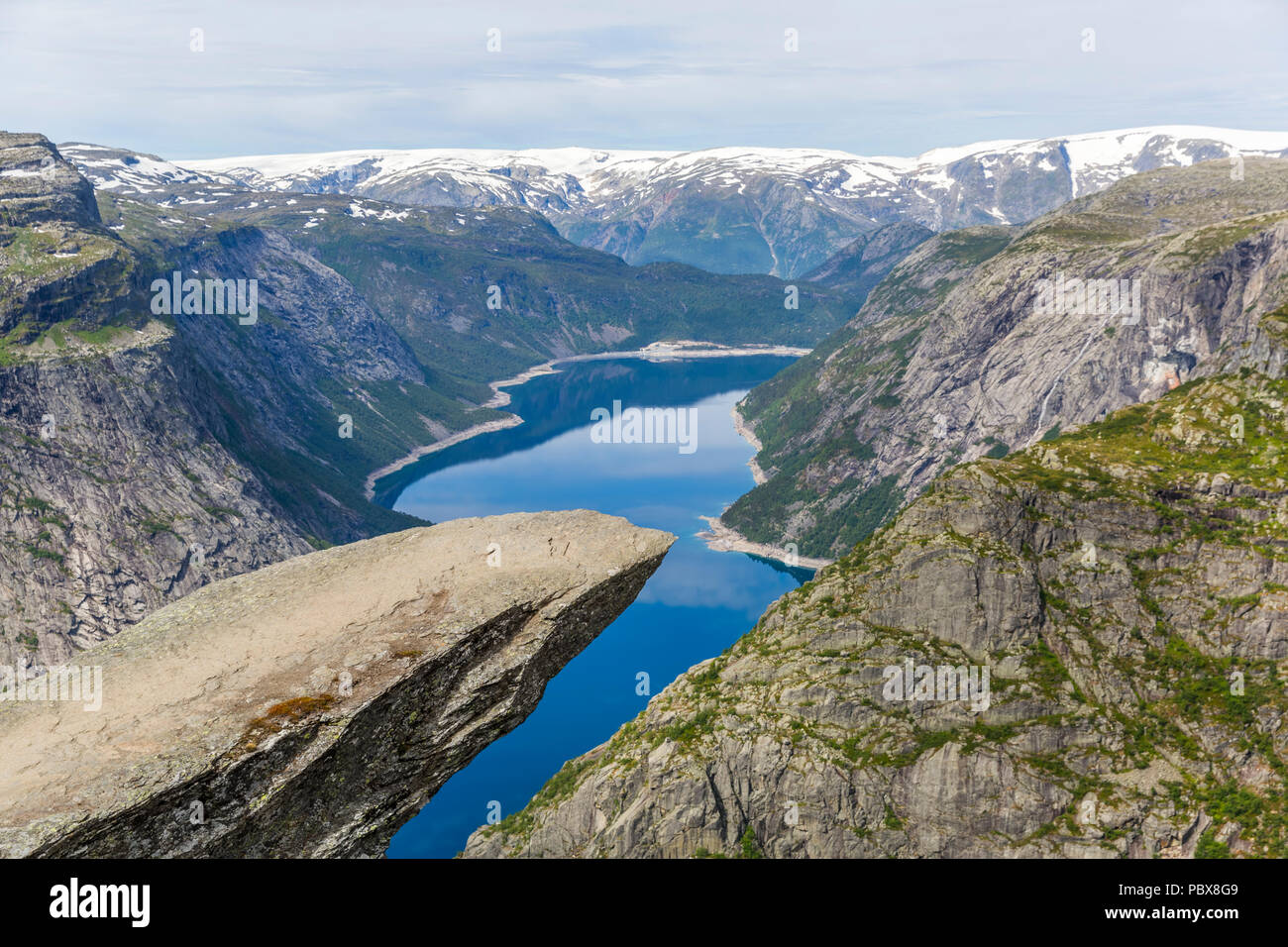 Trolltunga rock formation is one of the most popular and scenic places in Norway Stock Photo