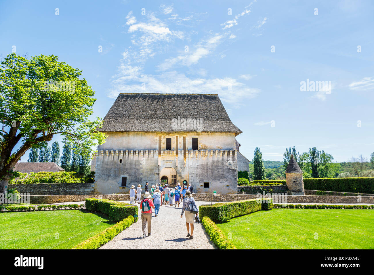 Entrance to the Chateau de Losse, a medieval French Historical House and Site, in Périgord, Dordogne district, South-West France on a sunny day Stock Photo
