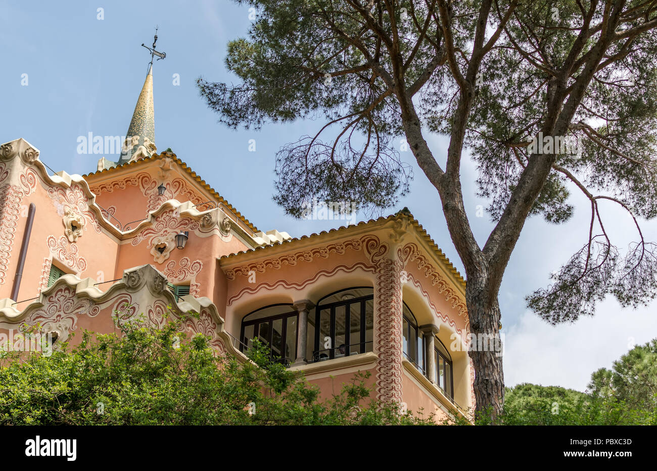 Gaudi House-Museum, named “Torre Rosa”, located within the Park Guell in Barcelona, Spain. Gaudi House is now open to the public as a museum Stock Photo
