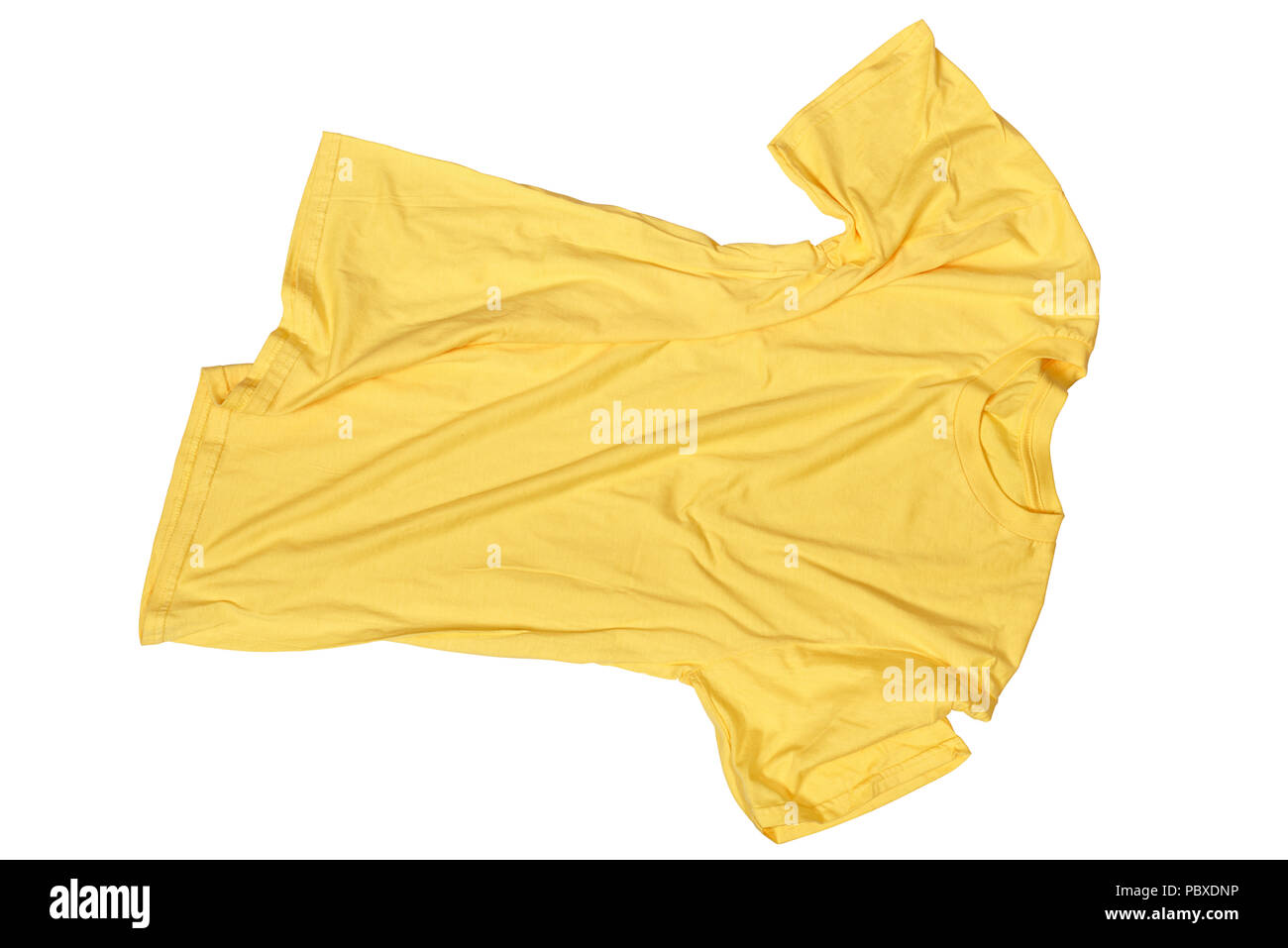 Wrinkles on untidy yellow shirt isolated over white background Stock Photo