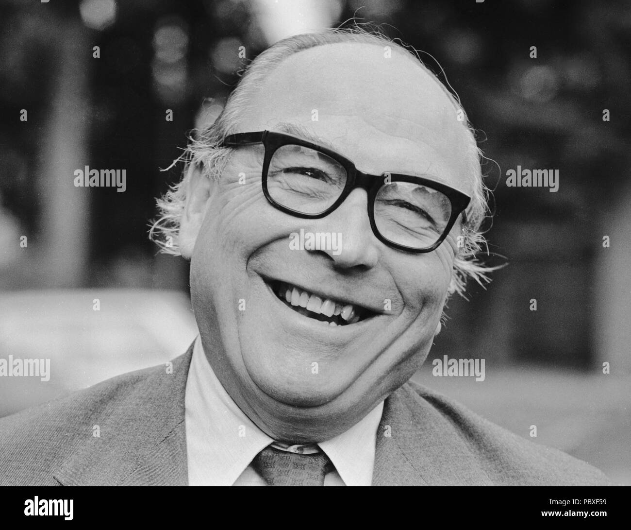 Roy Jenkins, Social Democratic Party, grinning broadly at a Press conference in Warrington. He came second in last night's by-election in Warrington to Labour's Doug Hoyle, but reduced the Labour majority in a traditionally safe seat to 1759, the lowest in 50 years. Stock Photo