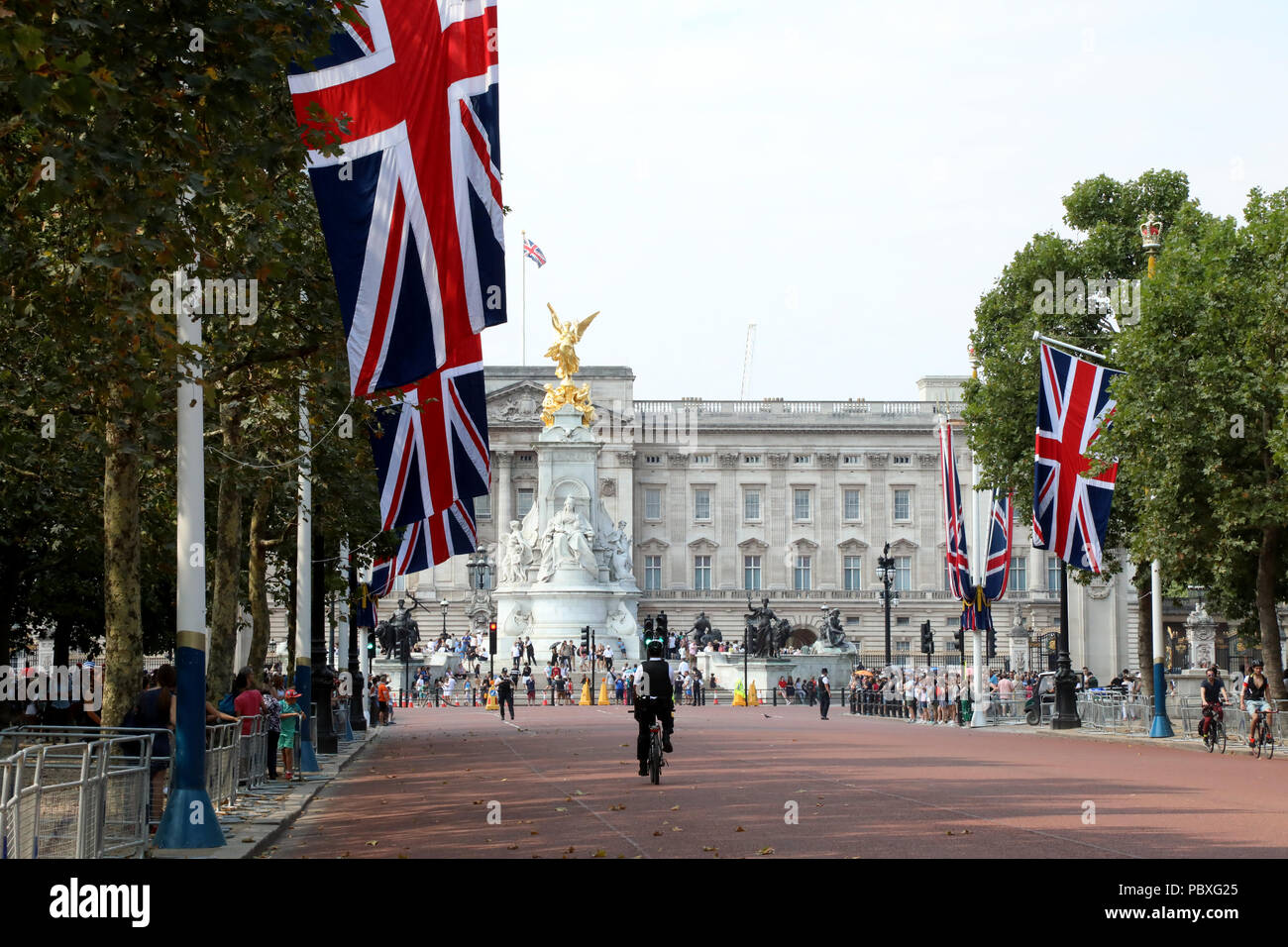 London / UK - July 26 2018: View of Buckingham Palace, the home of the British monarch, from along the Mall Stock Photo