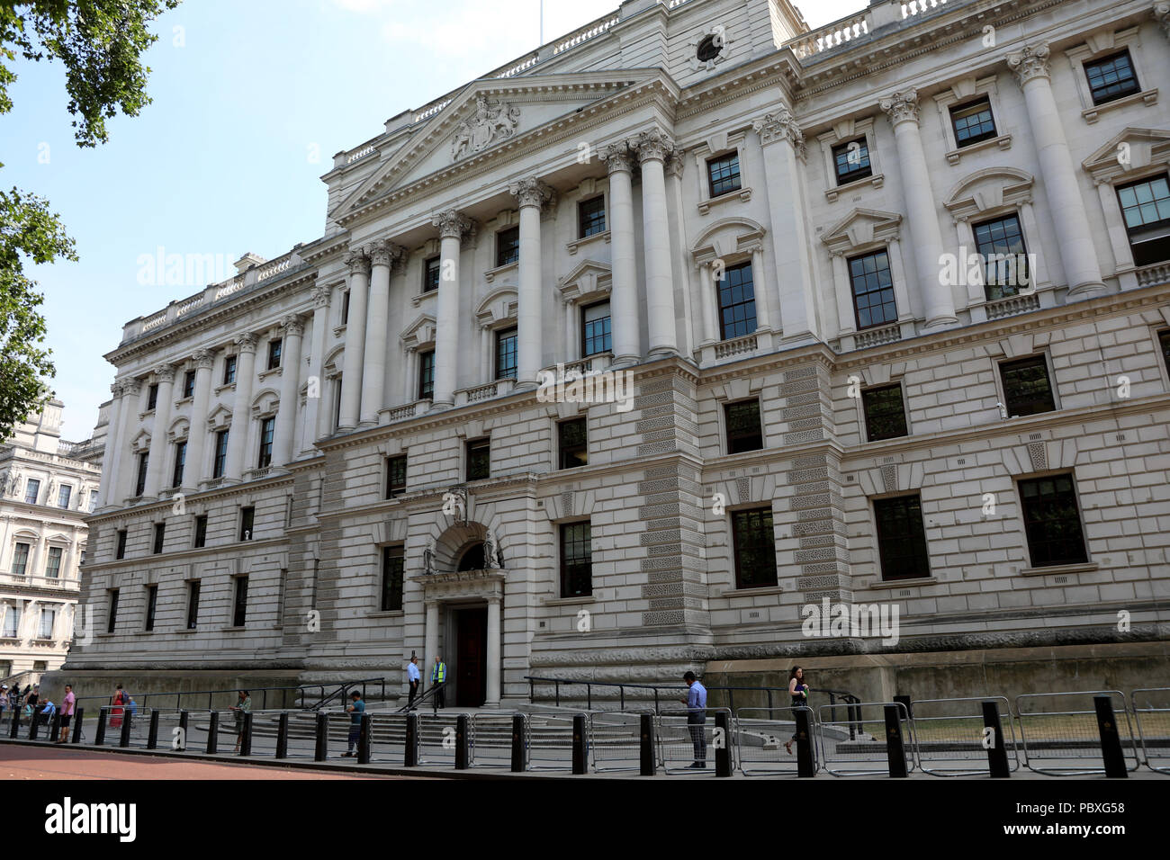 London / UK - July 26 2018: View of HM Treasury, the UK’s finance ministry, on Horse Guards Road Stock Photo