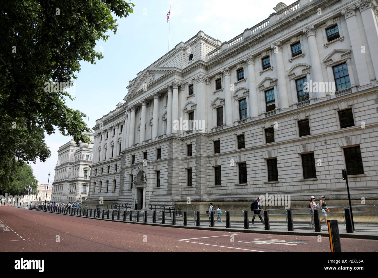 London / UK - July 26 2018: View of HM Treasury, the UK’s finance ministry, on Horse Guards Road Stock Photo