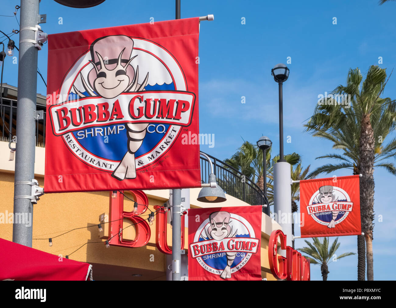 Logo sign for the Bubba Gump shrimp company restaurant chain, California, CA, USA Stock Photo