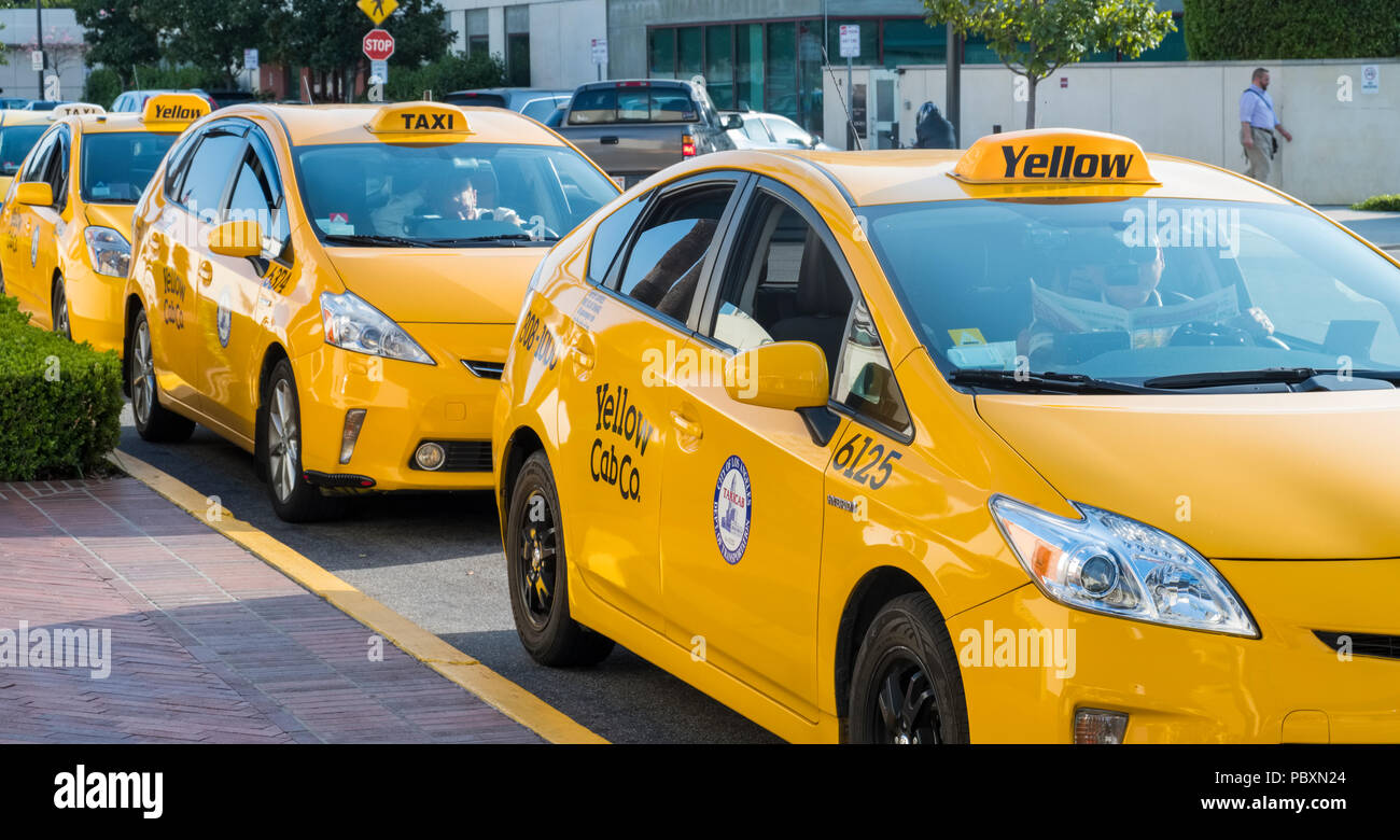 Yellow Taxis in Los Angeles, LA, California, CA, USA, the Yellow Cab Company Stock Photo