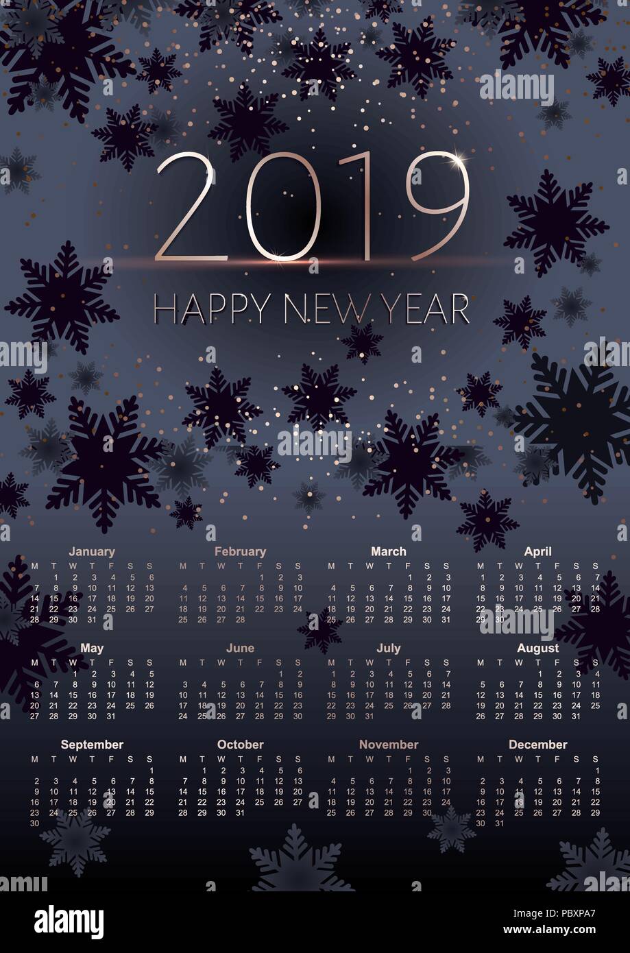 New Years of 2019 calendar with grid. A6 size Stock Vector Image & Art