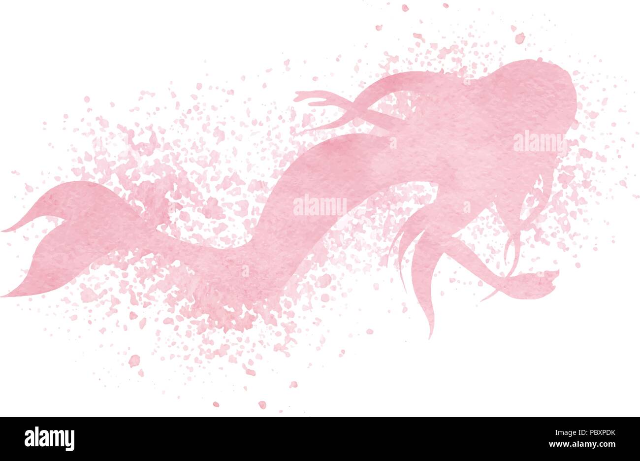 Watercolor mermaid silhouette with paint splatter and spray effect in pink  pastel colors isolated on the white background. Abstract vector fantasy wom  Stock Vector Image & Art - Alamy
