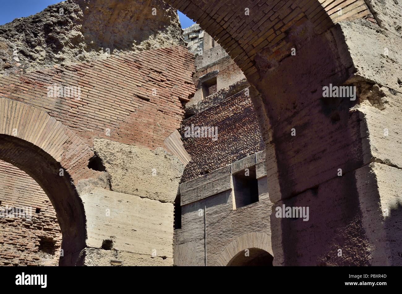 Interior partial view of The Colosseum. It is an oval amphitheater