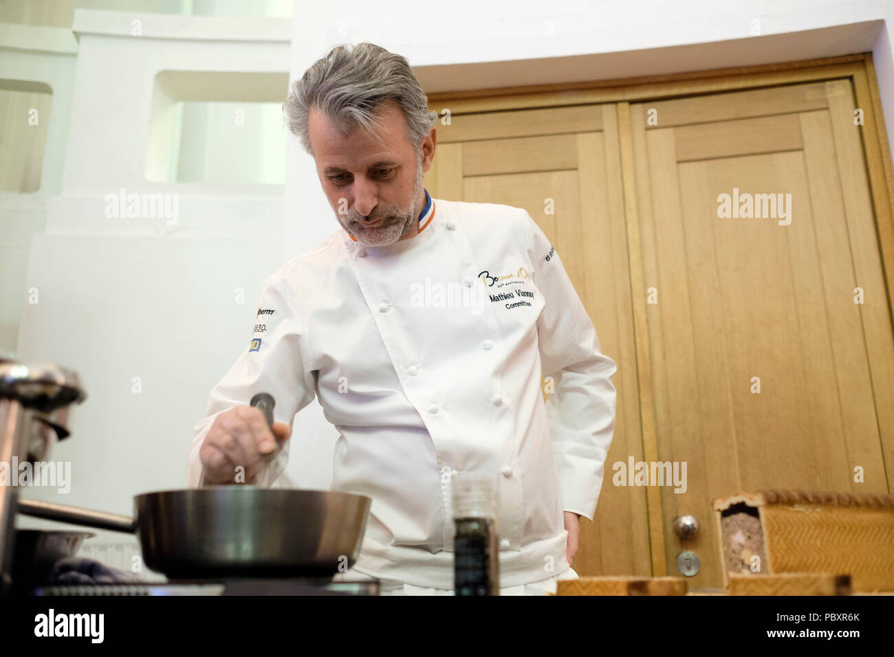 Chef Mathieu Viannay attending the event called “Only Lyon” in Brussels n 2018/03/19. Mathieu Viannay, Michelin-starred chef of the restaurant “La Mer Stock Photo