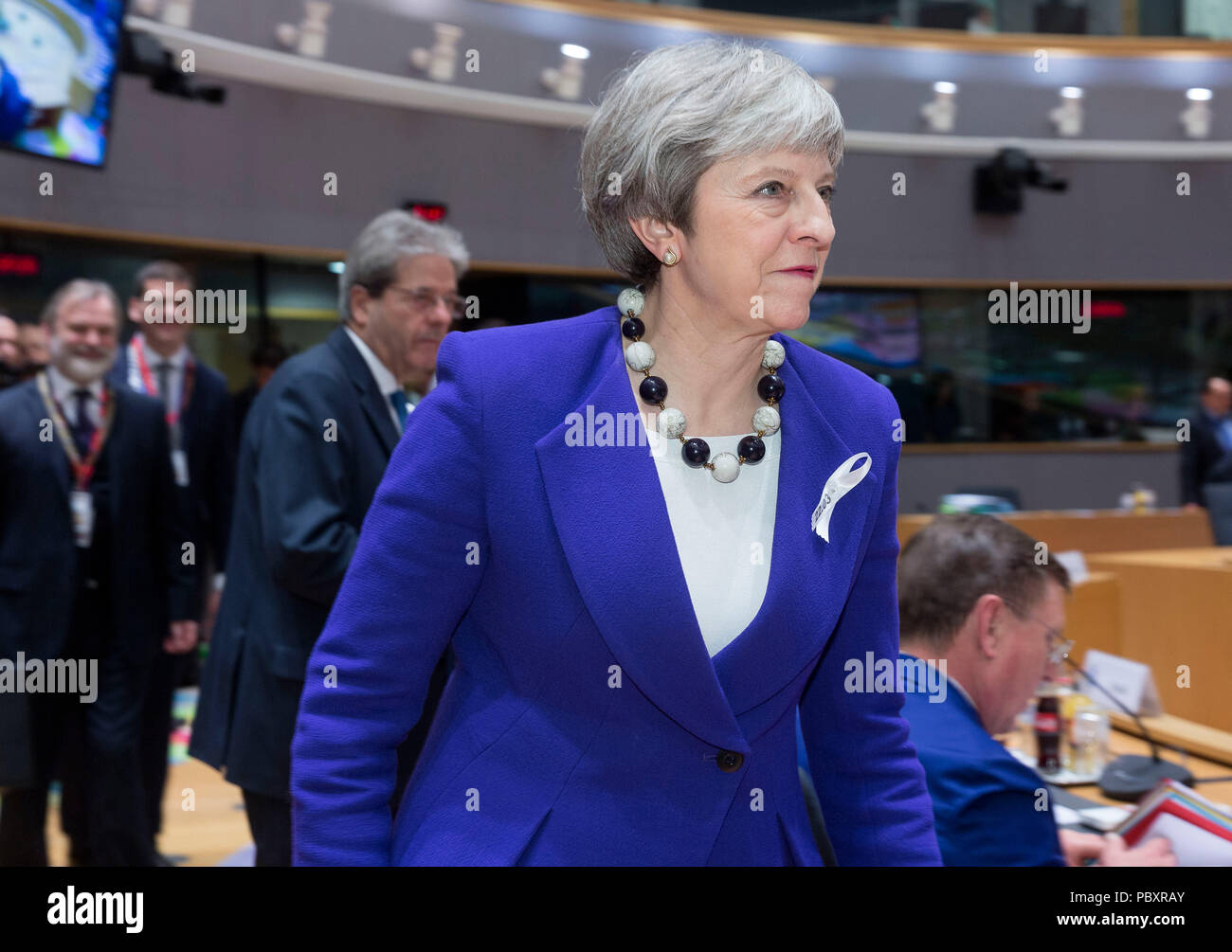 Belgium, Brussels on 2018/03/22: Summit of EU Heads of States. British Prime Minister Theresa May Stock Photo