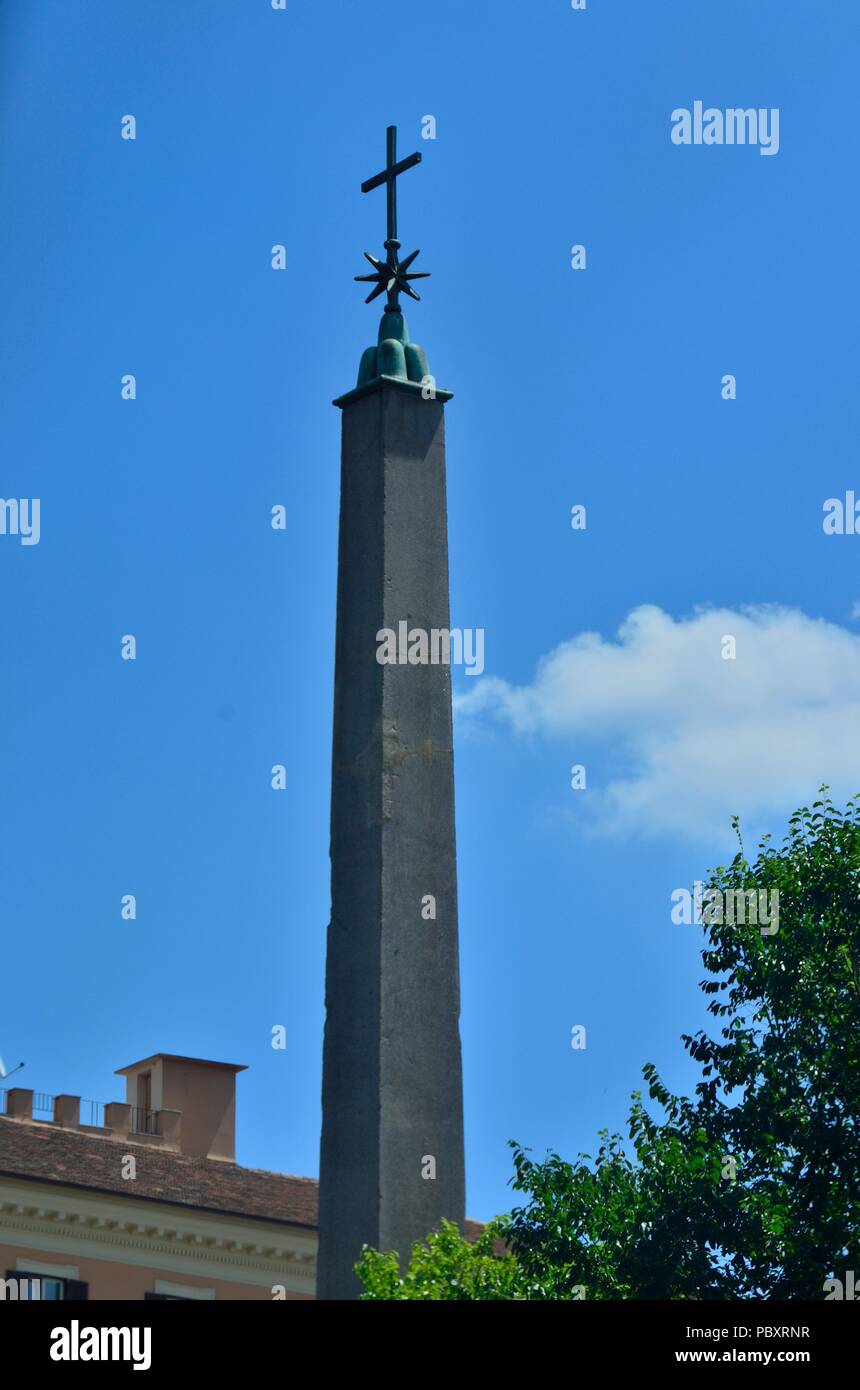 Obelisque near Equestrian sculpture of Victor Emmanuel II at the Monumento Nazionale a Vittorio Emanuele II in Rome, Italy, Europe Stock Photo
