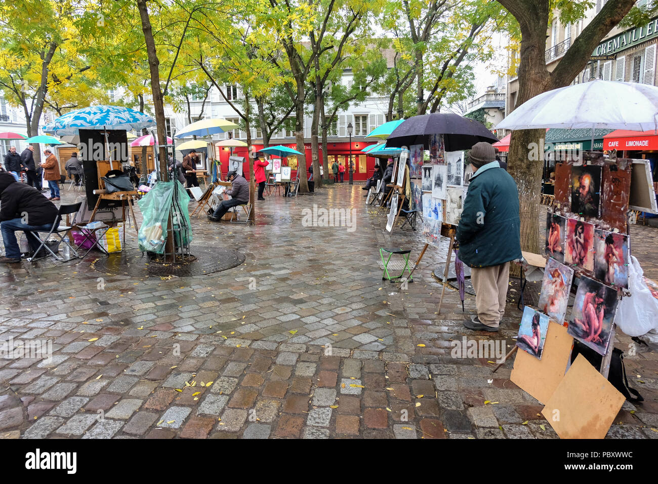 Paris, France November 2017 Paris Open Air Artist Market at Tertre Square (Place du Tertre