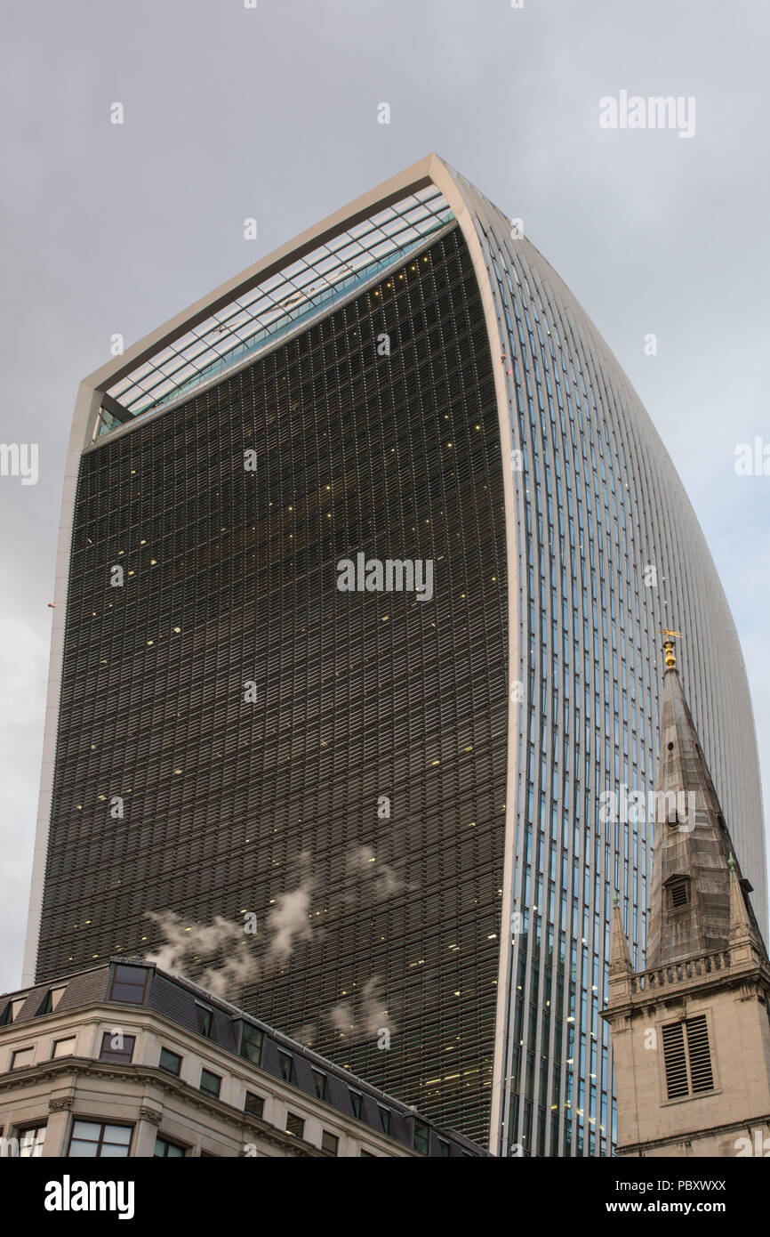 20 Fenchurch Street, London, England.Known as Walkie Talkie buildings due to its shape. Also known as Death Ray building due to its reflecting and mag Stock Photo