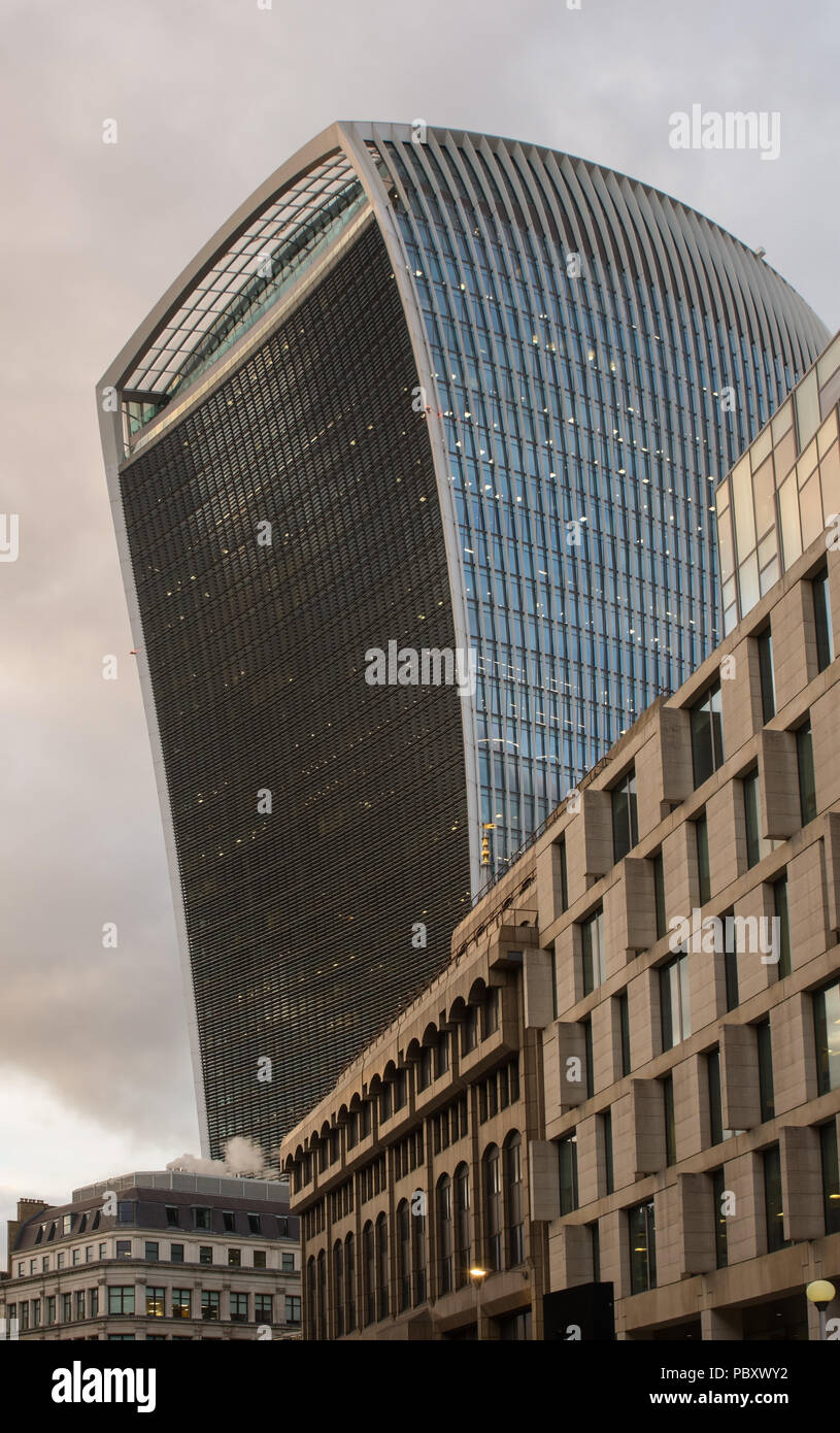 20 Fenchurch Street, London, England.Known as Walkie Talkie buildings due to its shape. Also known as Death Ray building due to its reflecting and mag Stock Photo
