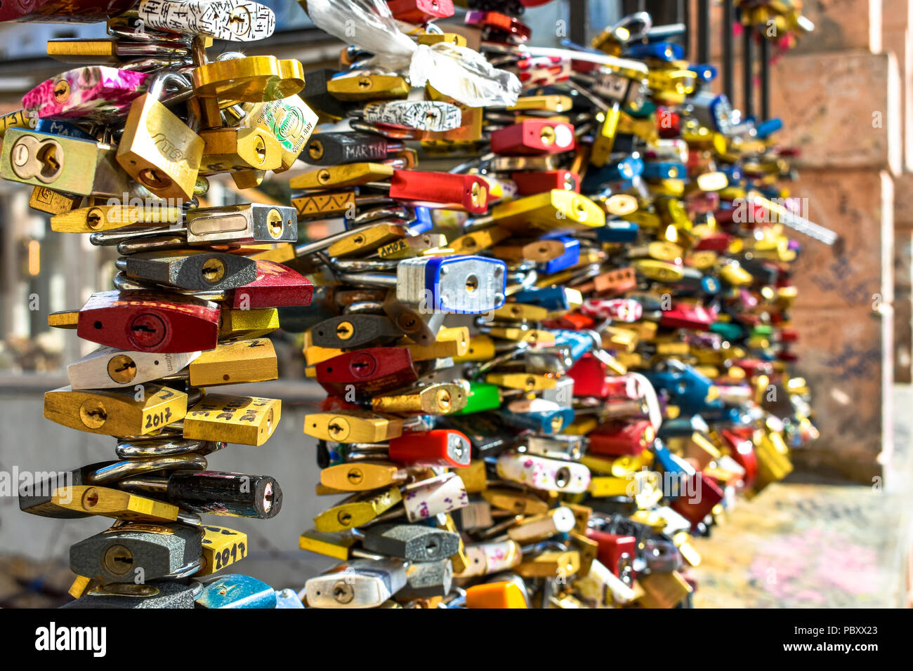 A love lock or love padlock Stock Photo