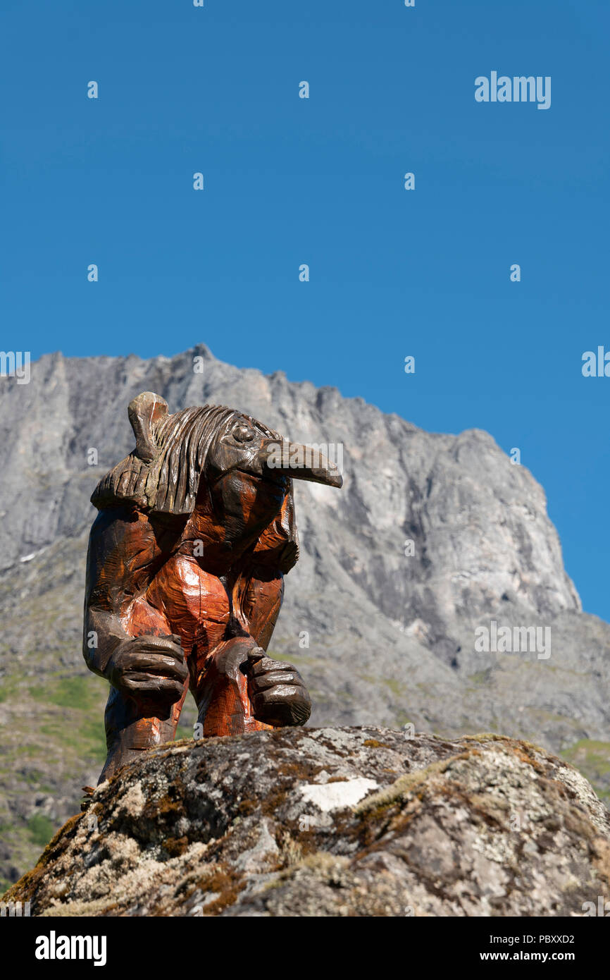 A troll overlooks the Trollstigen Pass, Norway. Stock Photo