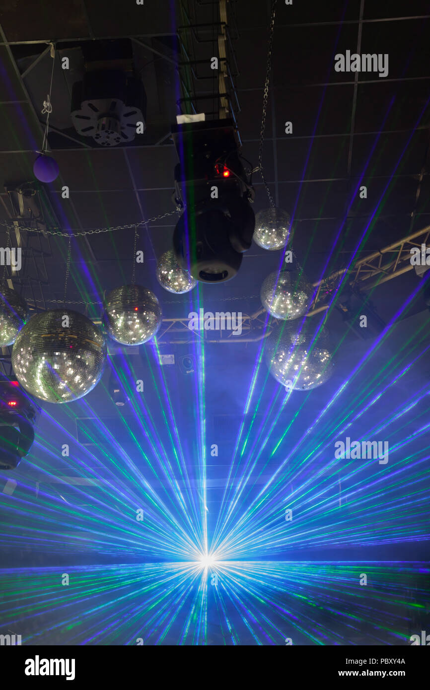 Disco light show, Stage lights with laser Stock Photo Alamy