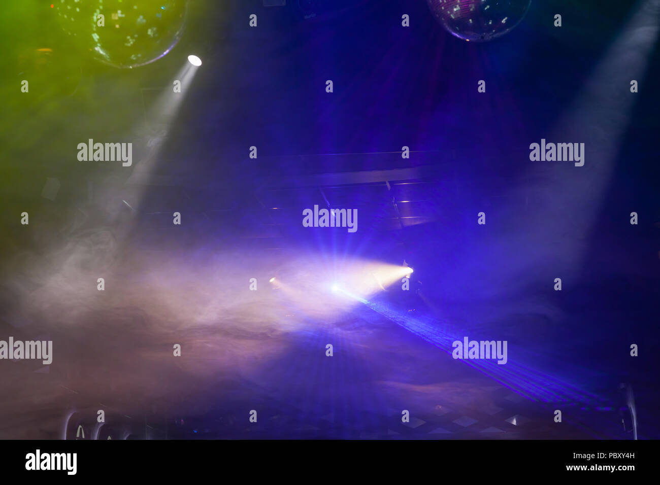 Disco light show, Stage lights with laser Stock Photo Alamy