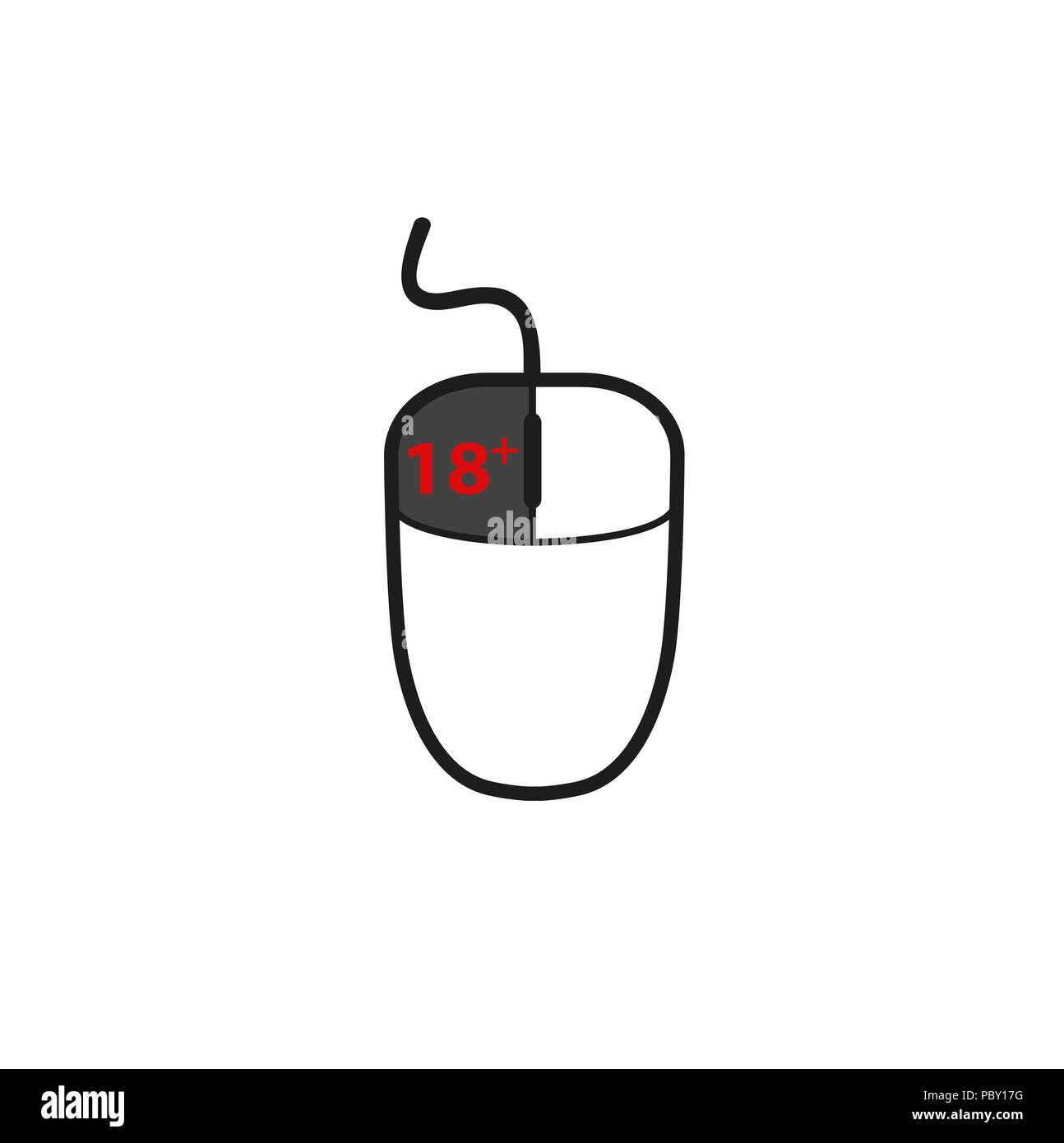 Computer mouse with the text 18. Vector illustration. Flat design Stock