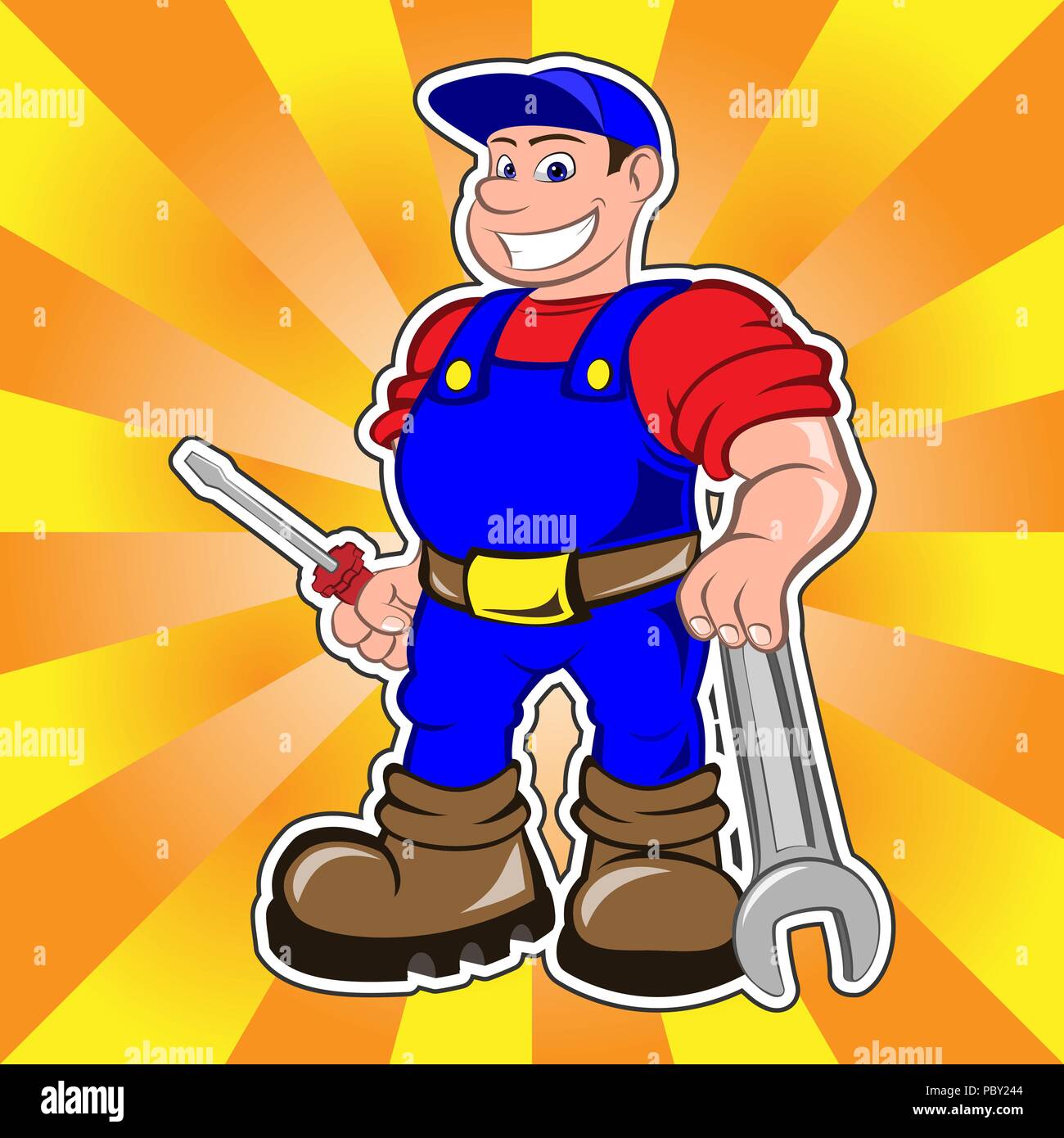 Smiling mechanic man Stock Vector