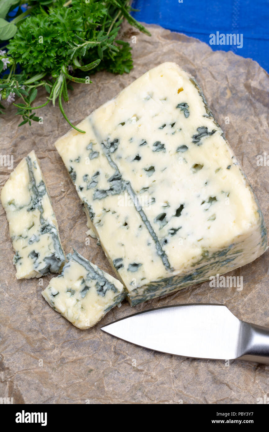 Blue cheese made from cow milk with Penicillinum mold, tasty soft