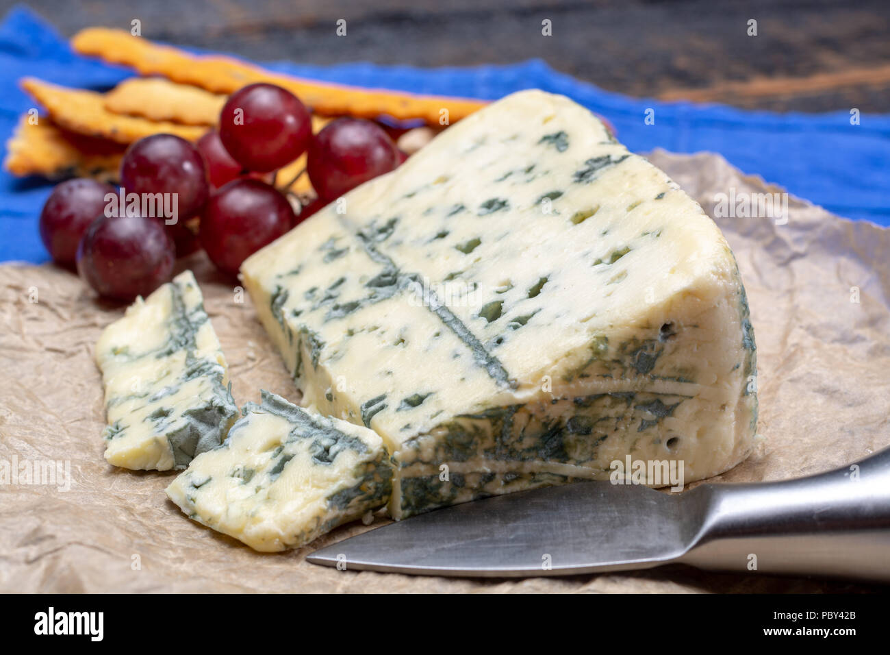 Blue cheese made from cow milk with Penicillinum mold, tasty soft