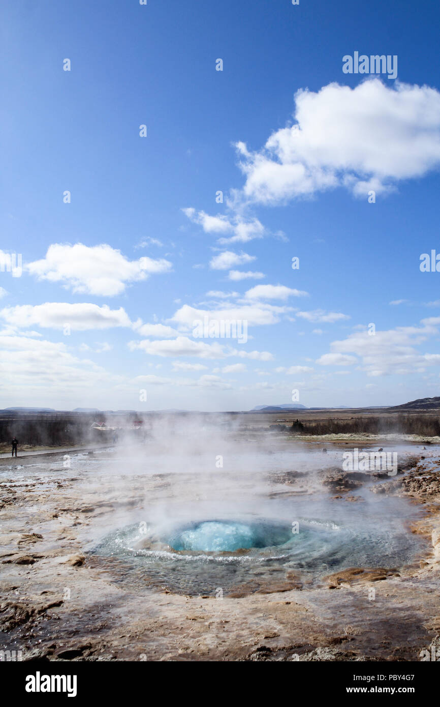 Strokkur geysir eruption at the Geysir geothermal Park on the Golden