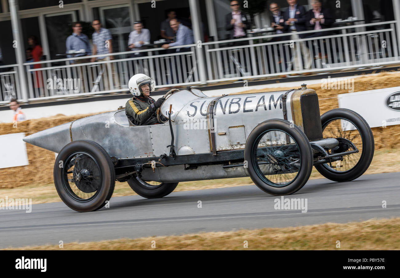 1916 Sunbeam 'Indianapolis' Grand Prix racer with driver Julian Majzub at the 2018 Goodwood Festival of Speed, Sussex, UK. Stock Photo